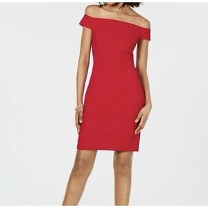 Adriana Papell Women's Off Shoulder Ottoman Sheath Dress Deep Red Size 6 Holiday